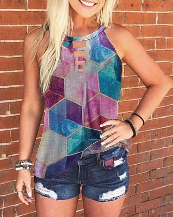 Women's Print Hollow Out Tank Top