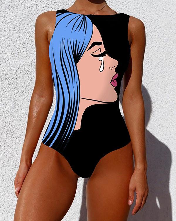 One Piece Swimsuit Women Plus Size Swimwear Print Sexy Backless Swimwear