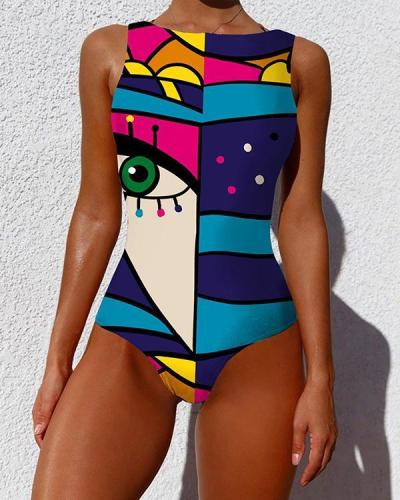 One Piece Swimsuit Women Plus Size Swimwear Print Sexy Backless Swimwear