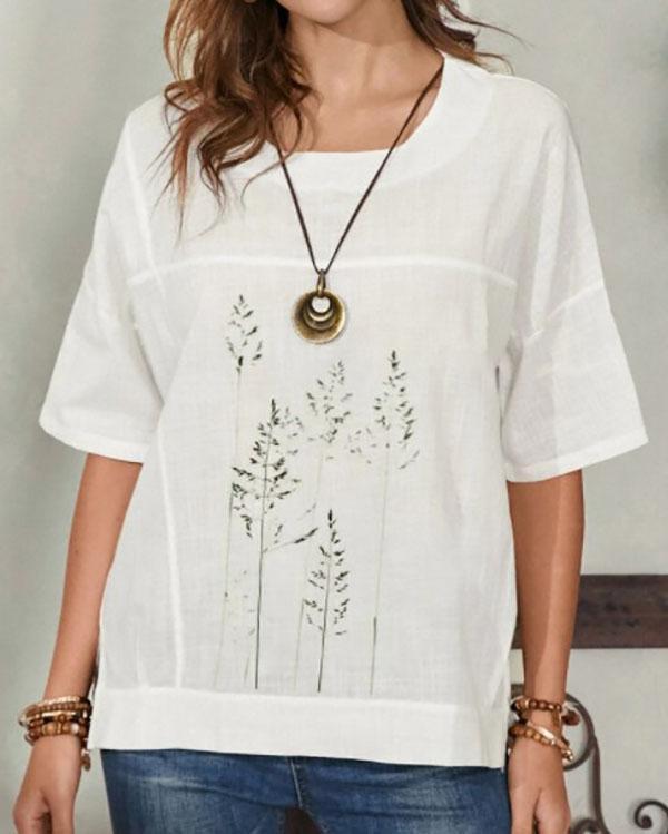 Women's Linen Printed Summer Tops