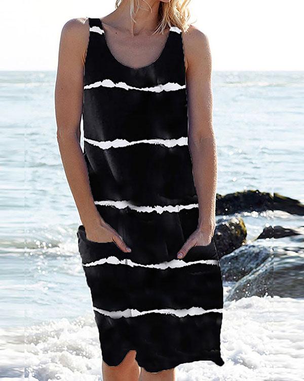 US$ 24.79 - Women Stripe Pockets Casual Mini Dress - www.narachic.com