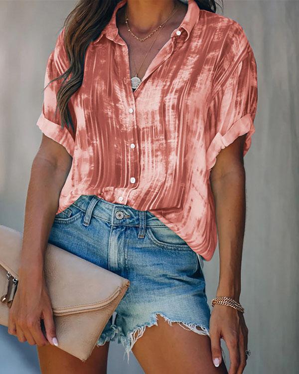 Tie Dye Casual Button up Blouse For Women