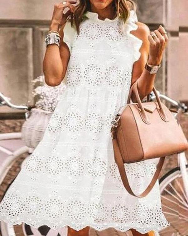 White Casual Tunic Round Neckline Shift Dress