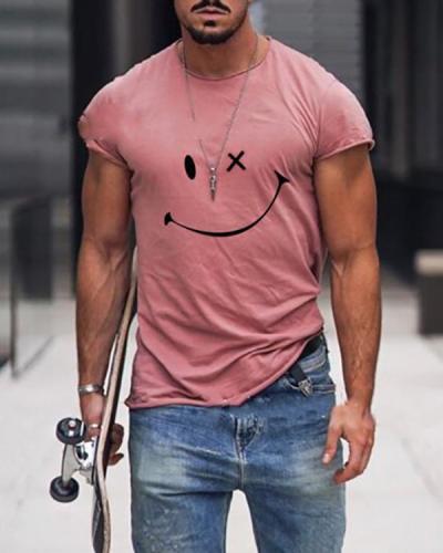 Mens Smile Round Neck Short Sleeve T-shirt