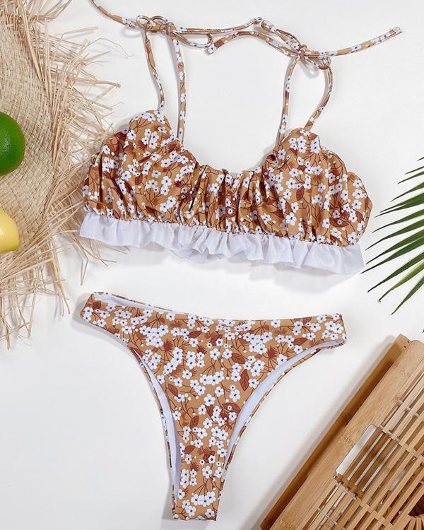 Flower Printed Sexy Ruffle Bikini