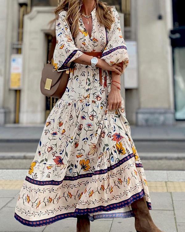 Bohemian Floral Elegant V Neck Printed Maxi Dress