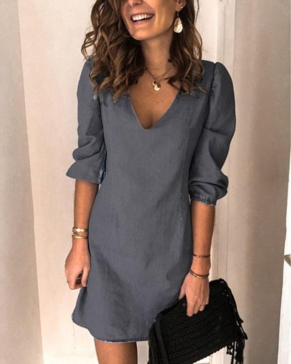 Women Casual Simple Daily Work Pure Color Midi Dress