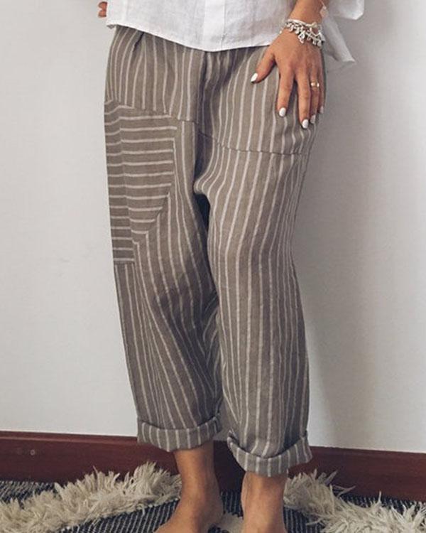 Fashion Stripe Wide Leg  Linen Pants