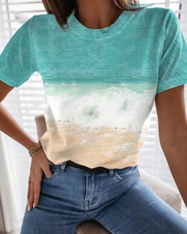 Women's Digital Print Beach Landscape Casual Shirt&Top