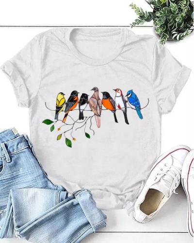 Women Print Birds Daily T-shirt