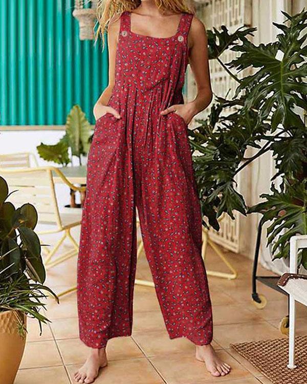 Womens Casual Loose Multiflora Jumpsuit Overalls