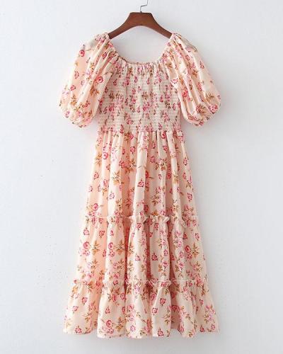 Cottagecore Puffy Sleeve Floral Print Dress