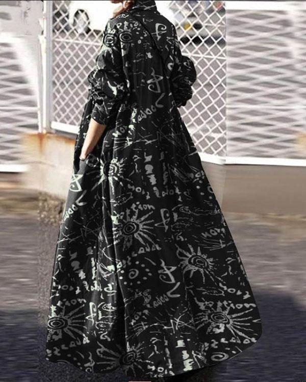 Women Linen Bohemia Print Loose Maxi Dresses