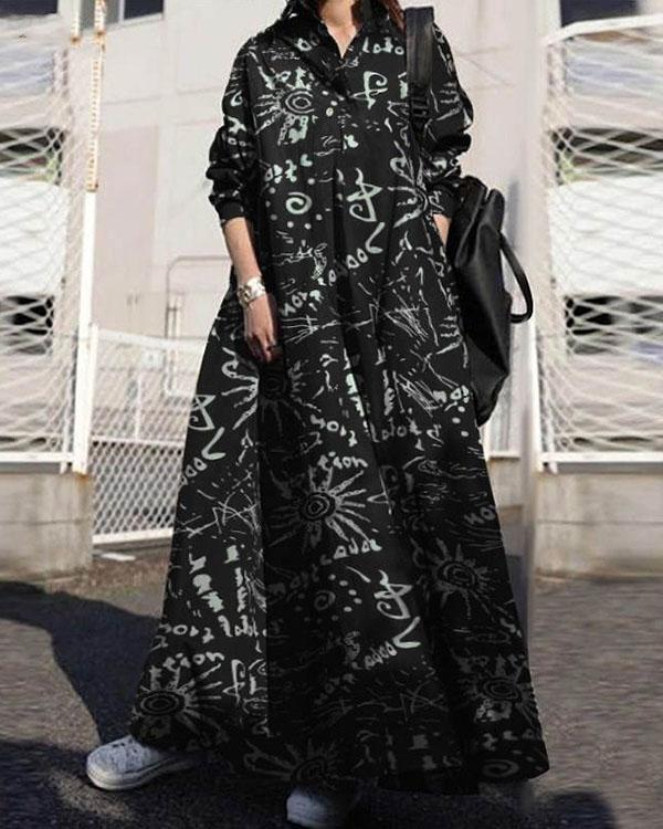 Women Linen Bohemia Print Loose Maxi Dresses