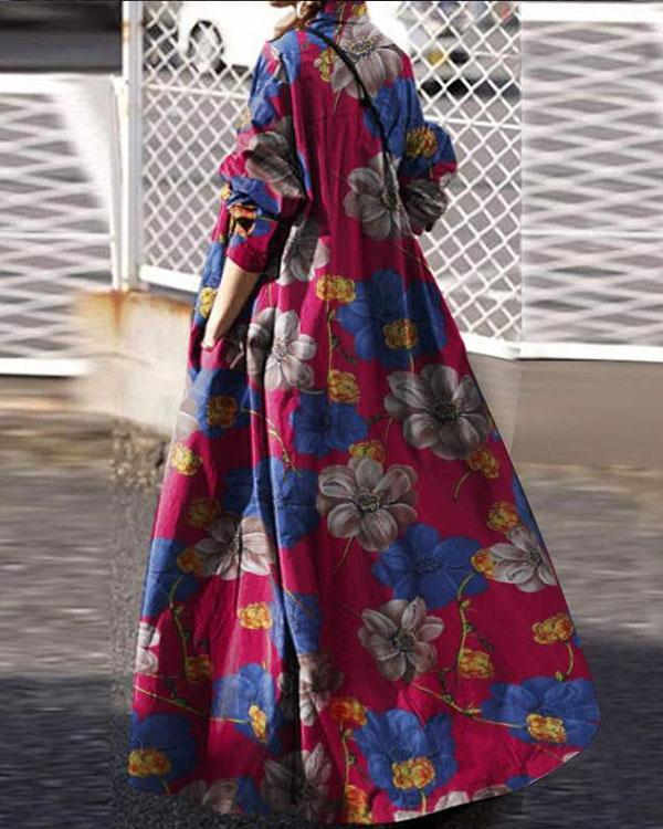 Women Vacation Bohemia Print Loose Maxi Dresses