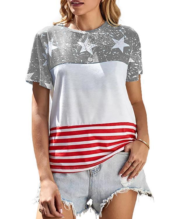 American Flag Color Block T-Shirt Tee - Blue