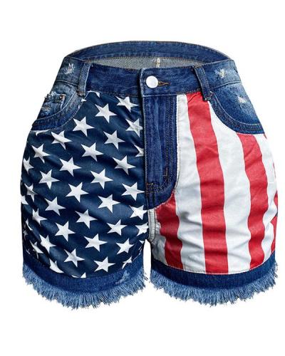 Flag Printed Denim Shorts