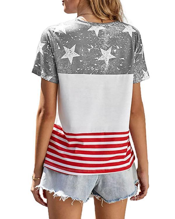 American Flag Color Block T-Shirt Tee - Blue