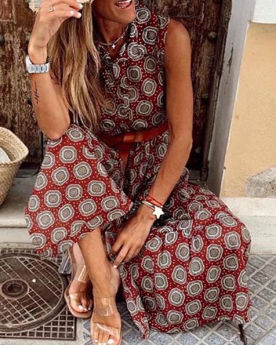 Vintage Boho Sleeveless Dot Print Vacation Maxi Dresses