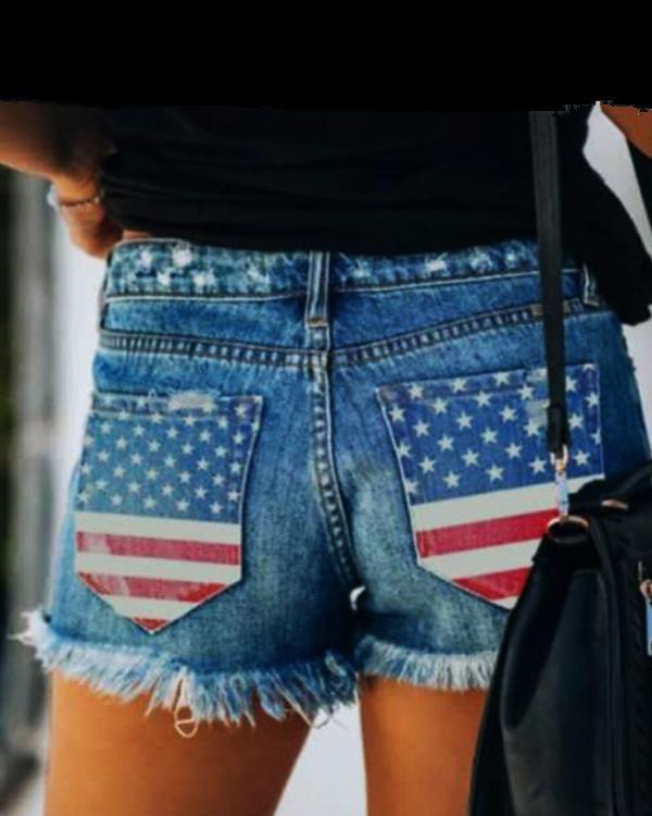 Women's Flag Printed Pocket Shorts