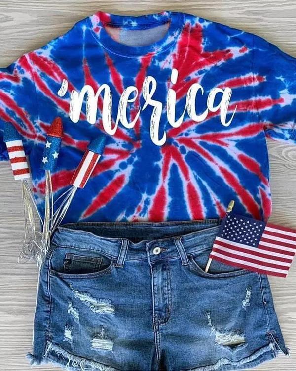 Tie Dye Merica 4th of july T-Shirt Tee