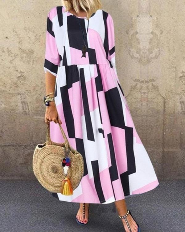 Women Abstract Colorblock Print Princess Dress Maxi Dresses