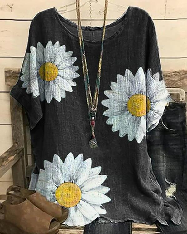 Women's Blouse Daisy Floral Printed Summer Tops