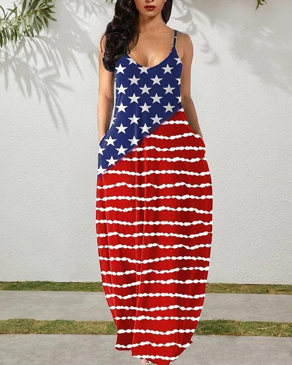 US$ 27.99 - American Flag Star Maxi Dress - www.narachic.com