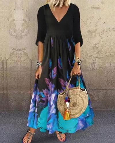 Women Floral Print Half Sleeve Princess Dress Maxi Dresses