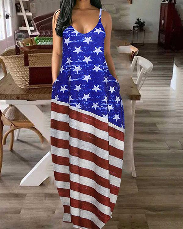 US$ 30.99 - Women's American Flag Star Maxi Dress - www.narachic.com