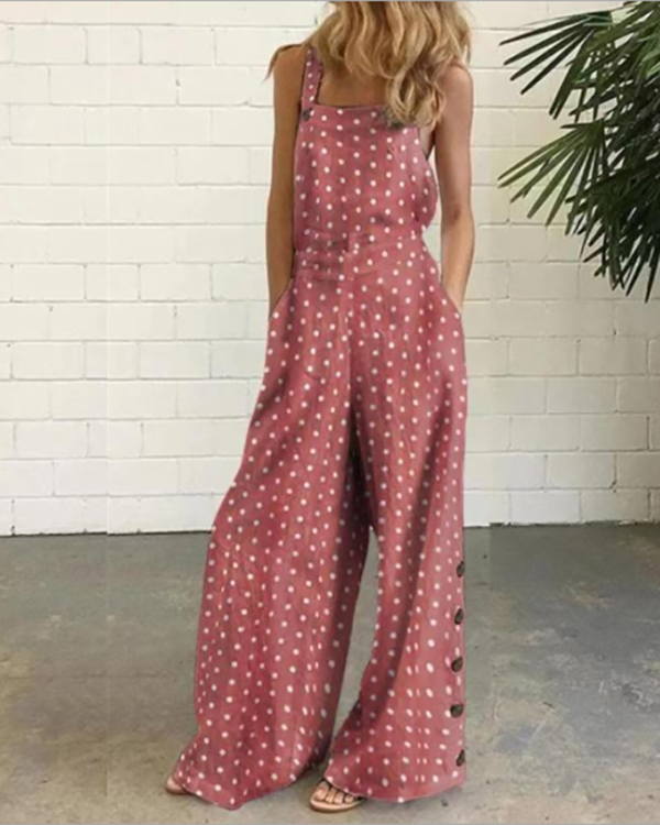 Sleeveless Dot Print One-Pieces Jumpsuit