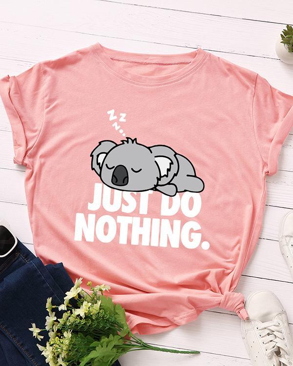 Womens Plus Size Koala Letter Print T-shirt