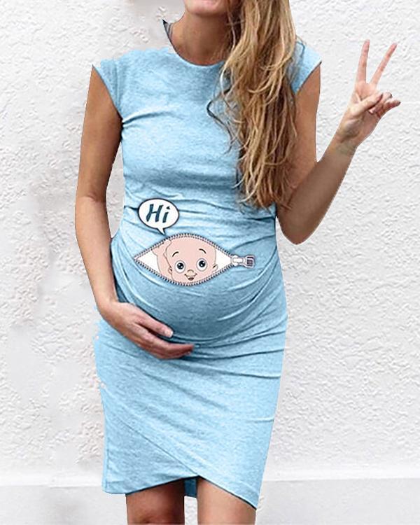 Cartoon Letter Print Pregnant woman Dress Women sleeveless Pregnancy Maternity Dress