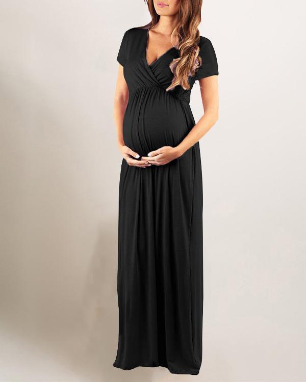 Pregnant Women Maternity High Waist V-Neck Maxi Dress