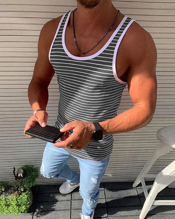 Men's Running Vest Stripe Casual Tank Tops