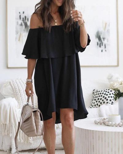 Summer Off Shoulder Ruffle Solid Dresses