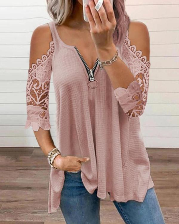 Lace Zipper T-Shirt