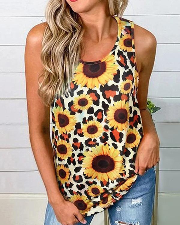 Sleeveless Floral-Print Sunflower Shirts & Tops