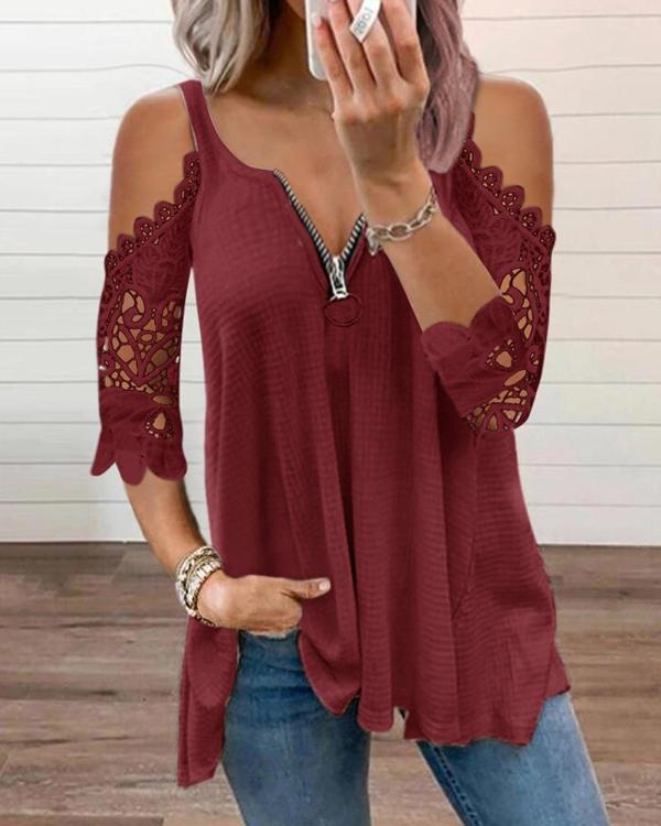 Lace Zipper T-Shirt