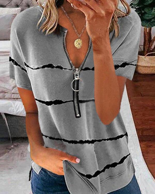 Casual loose V-neck Printing T-shirt