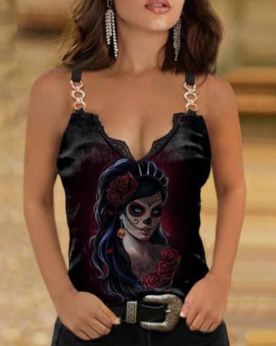 Skull Print Sexy Vest Designer