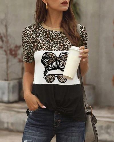 Women's T-shirts Leopard Portrait Print Short Sleeve Round Neck Daily T-shirt