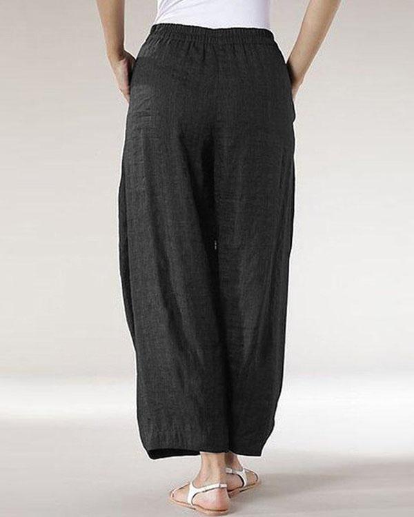 Casual Solid Patchwork Wide Leg  Linen Pants