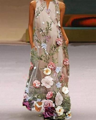 Casual Floral Print V-neck Maxi Dress Women