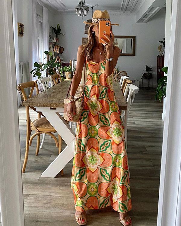 Sexy Spaghetti Strap Vacation Maxi Dresses