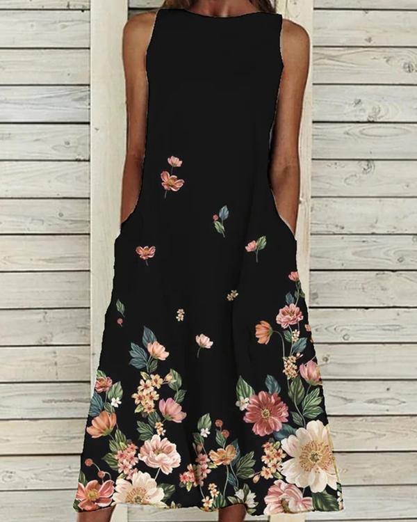 Sleeveless Holiday Crew Neck Floral Dresses