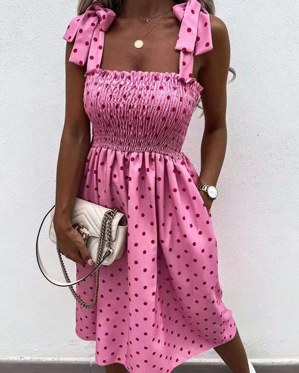 Women A Line Print Lace up Strap Dress