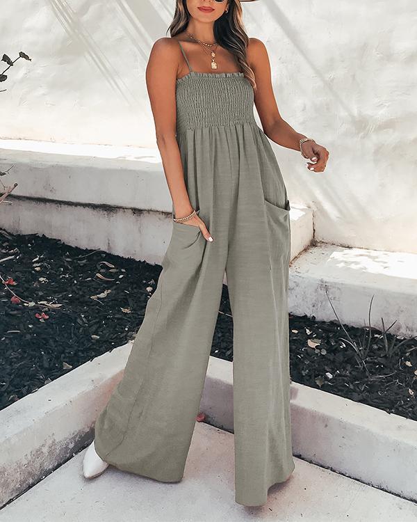 Sling Pocket Wide-leg High-waist Vacation Jumpsuit