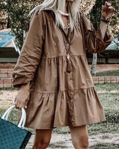 Fashion Suit Collar Single Breasted Shirt Dress
