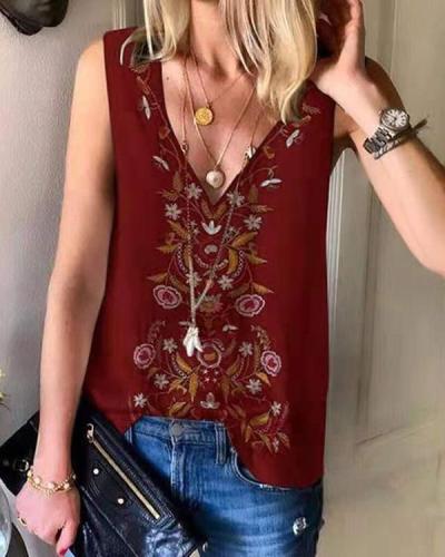 Ladies Summer Folk Print Chiffon Vest